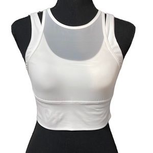 Lululemon White Clip in Longline Sports Bra Mesh High Neck